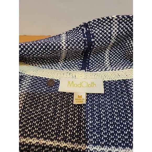 ModCloth Simply Snuggly Navy And White Plaid Open Cardigan Women’s Size M - Picture 5 of 8